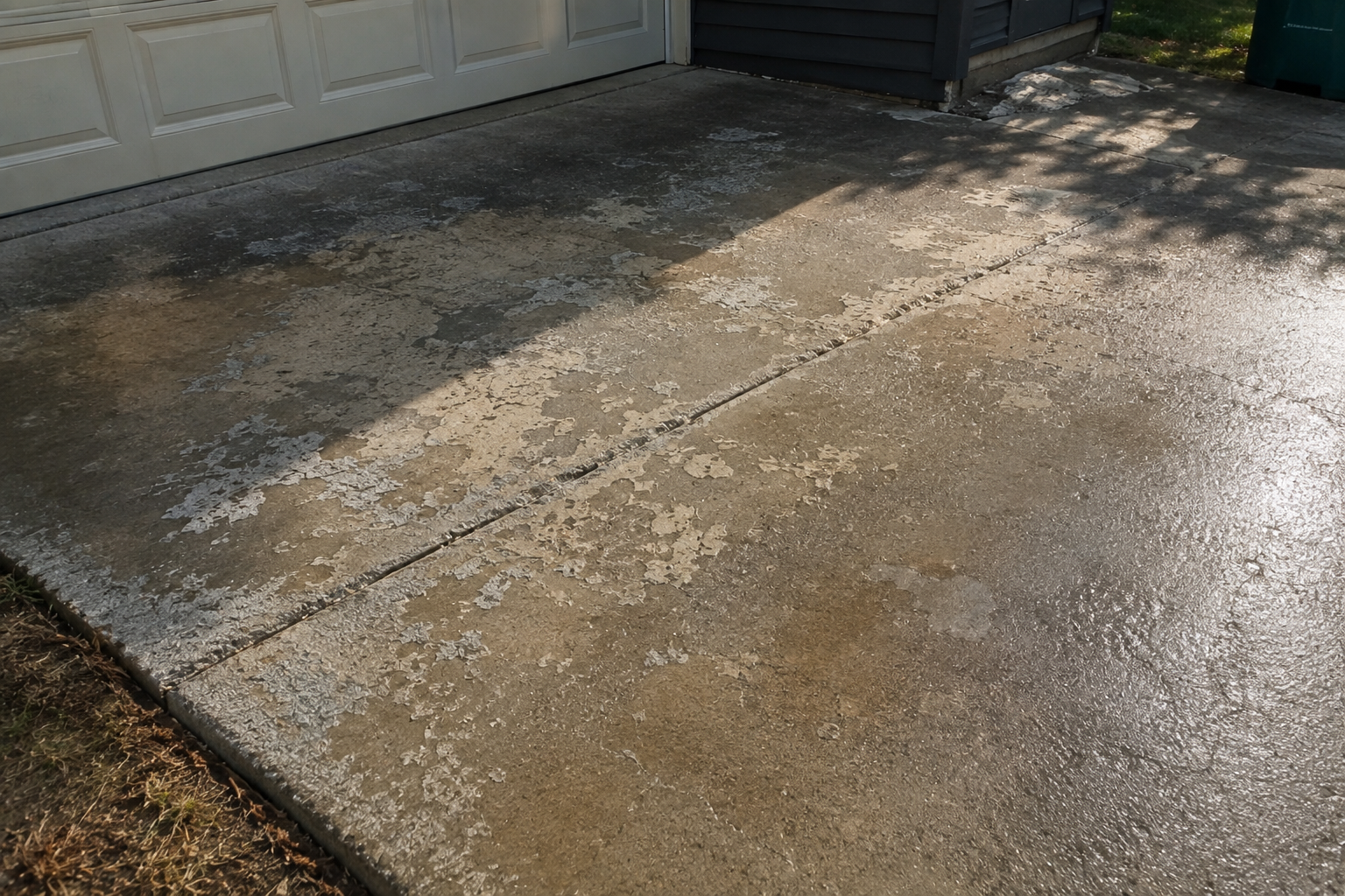 realistic weathered concrete garage floor exposed to hot summer conditions