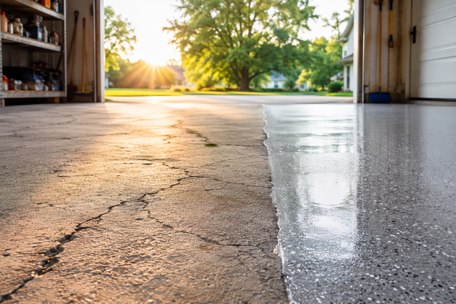 untreated concrete floor damaged by hot Iowa summer heat